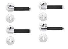 Beslagsboden indend�rs d�rgreb inkl n�gleskilt - Krom/sort l�der - S�t � 4 stk