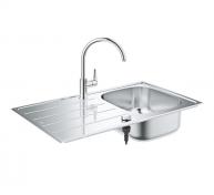 Grohe K200 k�kkenvask i rustfrit st�l inkl. Bau Edge k�kkenarmatur i krom