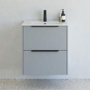 Dansani Mido+ Classic 61 m�bels�t m/Amber vask og 2 skuffer - Striber/mat lysebl�