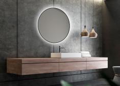 Olivia rundt spejl m/backlight og sort ramme - 60 cm