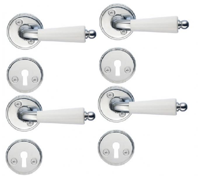 Beslagsboden vintage indend&oslash;rs d&oslash;rgreb inkl n&oslash;gleskilt - Krom/hvid - S&aelig;t &aacute; 4 stk