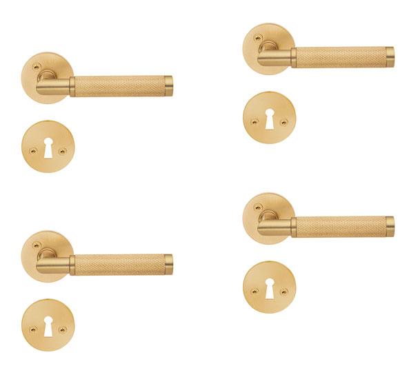 Beslagsboden Design indend&oslash;rs d&oslash;rh&aring;ndtag m/crystal cut - B&oslash;rstet messing PVD - S&aelig;t &aacute; 4 stk