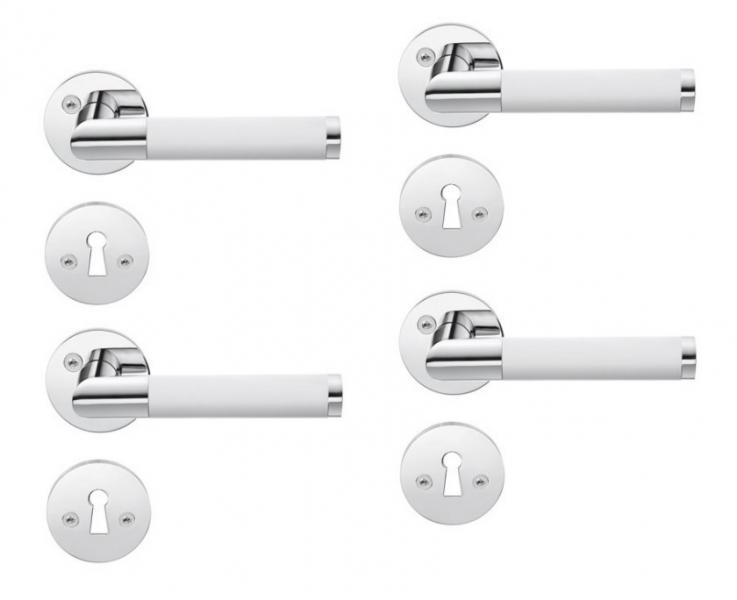 Beslagsboden indend&oslash;rs d&oslash;rgreb inkl n&oslash;gleskilt - Krom/hvid - S&aelig;t &aacute; 4 stk