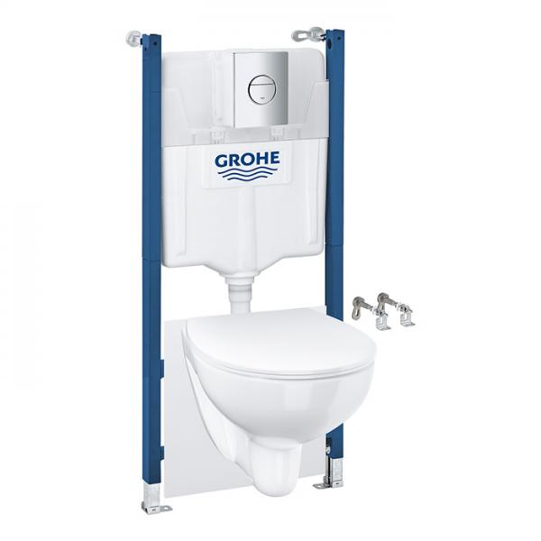 Grohe Solido Bau 5-i-1 toiletpakke inkl. s&aelig;de m. softclose, cisterne og krom betjening