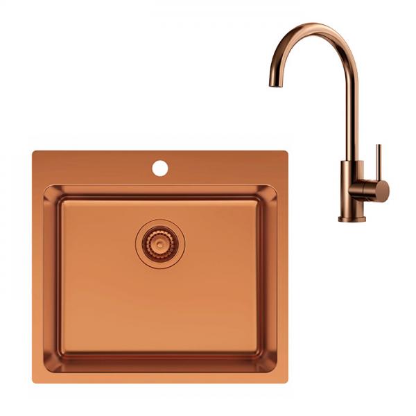Lavabo LA 550 k&oslash;kkenvask inkl. k&oslash;kkenarmatur i kobber PVD