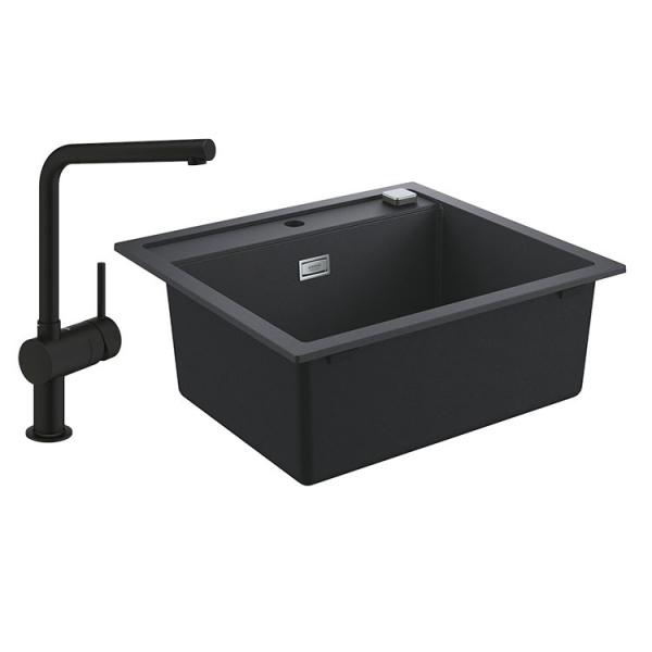 Grohe K700 k&oslash;kkenvask i komposit m/Minta k&oslash;kkenvandhane i mat sort