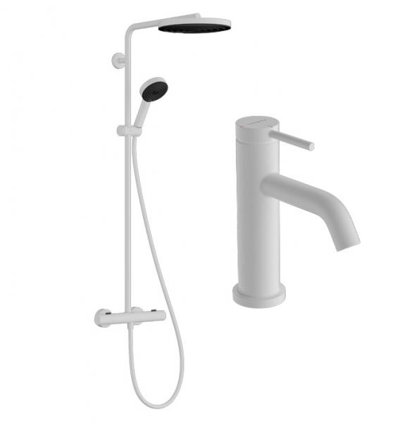 hansgrohe Pulsify S Puro & Tecturis komplet pakke til badev&aelig;relset - Mat hvid