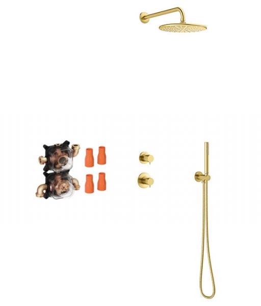 Damixa Silhouet DS 1 komplet brusesystem til indbygning - B&oslash;rstet messing PVD