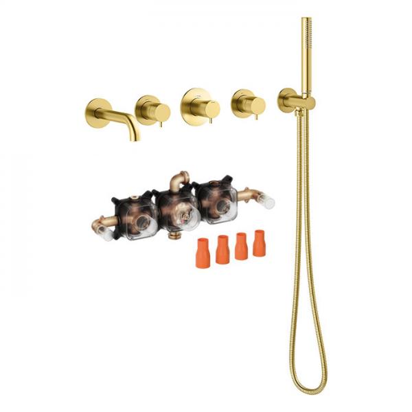 Damixa Silhouet BS 2 komplet badekararmatur til indbygning - B&oslash;rstet messing PVD