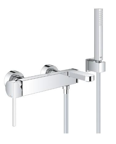 Grohe Plus badekararmatur inkl. h&aring;ndbruser og holder - Krom