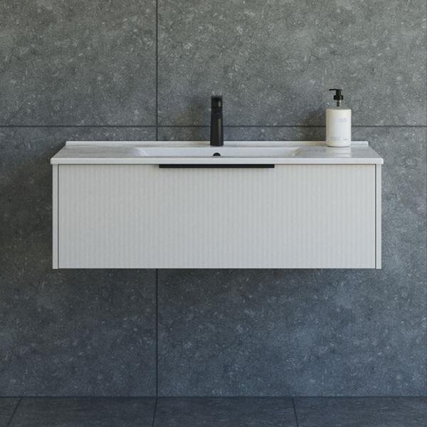 Dansani Mido+ Classic 101 m&oslash;bels&aelig;t m/Amber vask og 1 skuffe - Striber/mat sand