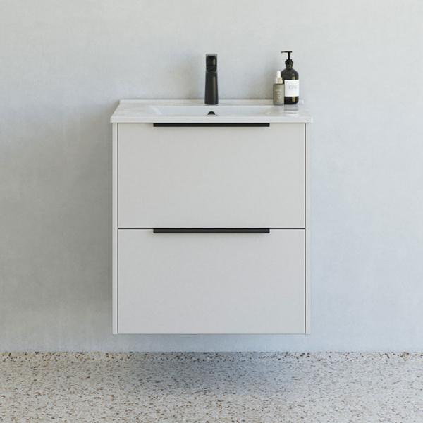 Dansani Mido+ Classic 61 m&oslash;bels&aelig;t m/Amber vask og 2 skuffer - Mat sand