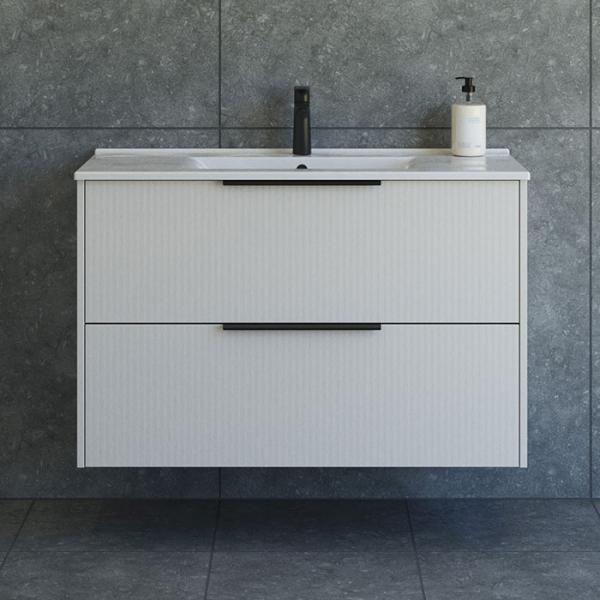 Dansani Mido+ Classic 101 m&oslash;bels&aelig;t m/Amber vask og 2 skuffer - Striber/mat sand