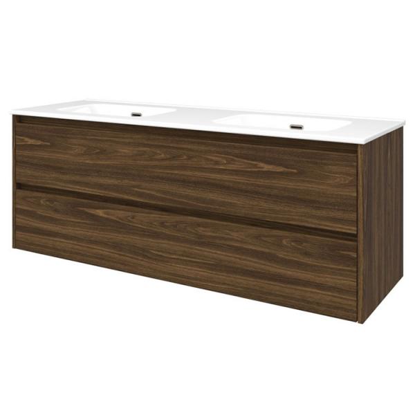 Sanibell Proline 140 m&oslash;bels&aelig;t m/2 skuffer og dobbeltvask - Uden hanehul - Cabana eg