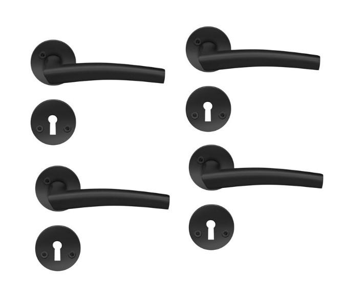 Beslagsboden rund indend&oslash;rs d&oslash;rgreb inkl n&oslash;gleskilt - Mat sort - S&aelig;t &aacute; 4 stk