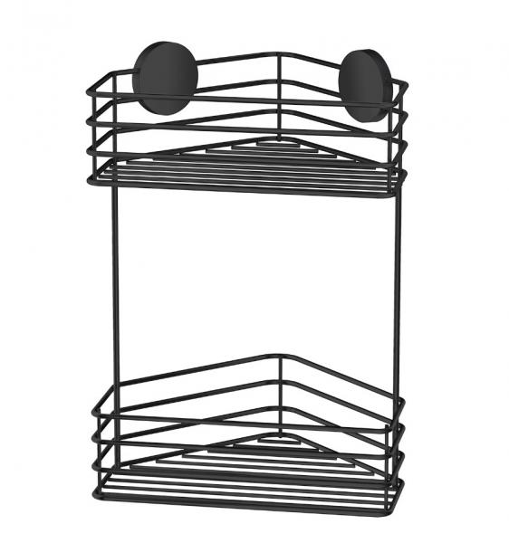 Beslagsboden selvkl&aelig;bende brusehylde til hj&oslash;rne - Dobbelt - Mat sort