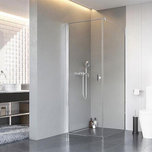 Str&oslash;mberg Noma 135 fast brusev&aelig;g m/svingd&oslash;r til venstre - 80 x 80 - Klar glas/krom