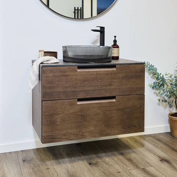 Cassøe Crown Grip 80 møbelsæt m/skuffer, bordplade og glasvask - Brun ask Cassøe Crown Grip 80 møbelsæt m/skuffer, bordplade og glasvask - Brun ask