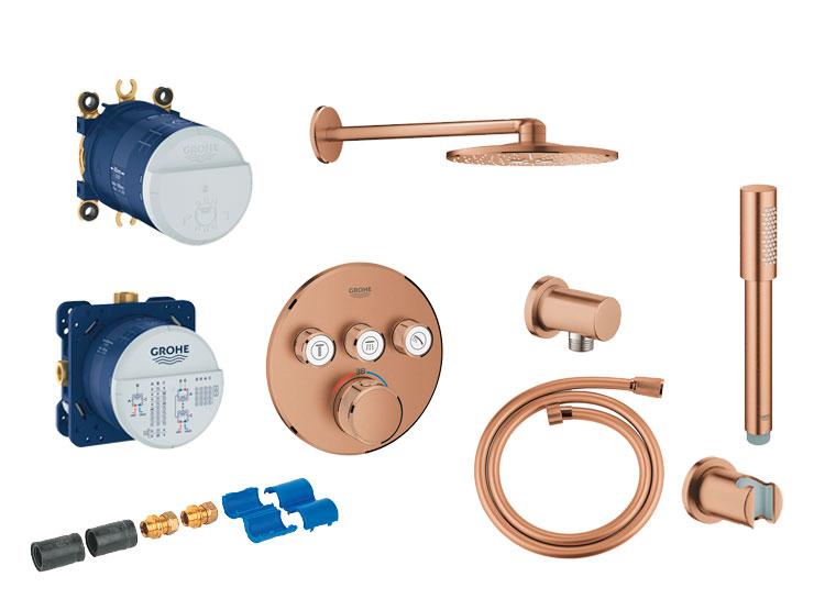 Grohe SmartControl komplet brusesystem med SmartActive hovedbruser til indbygning - B&oslash;rstet warm sunset