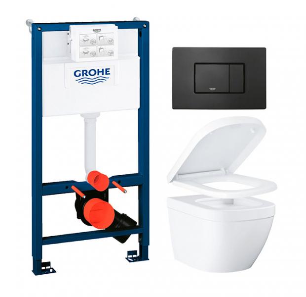 Grohe Euro kompakt toiletpakke inkl. sæde m/soft-close, mellem cisterne og mat sort betjening Grohe Euro kompakt toiletpakke inkl. sæde m/soft-close, mellem cisterne og mat sort betjening