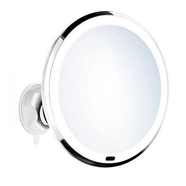 Beslagsboden Glow makeupspejl m/lys, sugekop og 7x forst&oslash;rrelse - Krom
