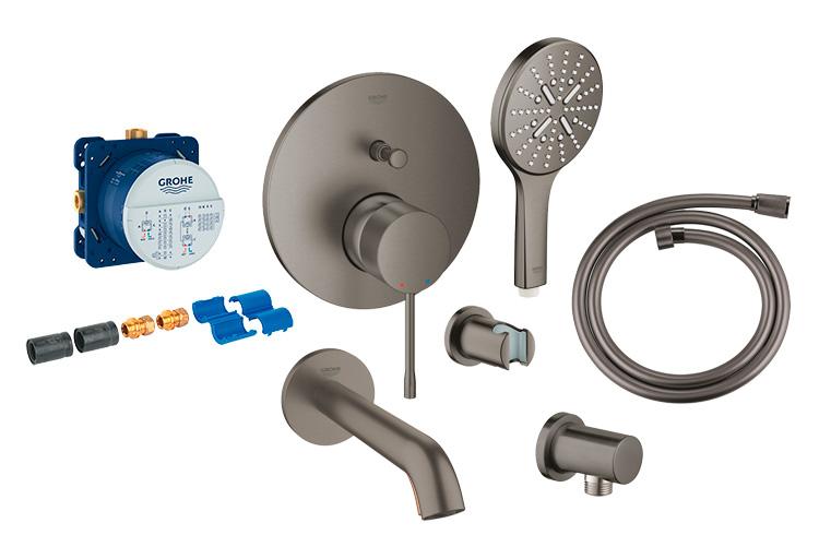 Grohe Essence komplet indbygningspakke m/SmartActive håndbruser til badekar - Børstet hard graphite Grohe Essence komplet indbygningspakke m/SmartActive håndbruser til badekar - Børstet hard graphite