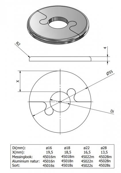 Metalwo Alu fit rosette &Oslash;18 - B&oslash;rstet messing