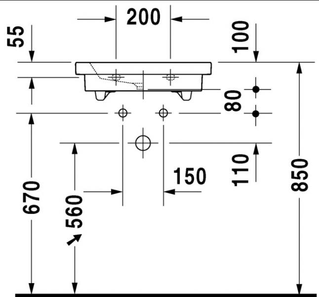 Outlet - Duravit 2nd Floor h&aring;ndvask UDEN hanehul - 500mm - slebet underkant