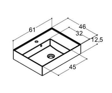 Dansani Luna Azym 61 asymmetrisk h&aring;ndvask t/m&oslash;bel - Venstre - 1 hanehul