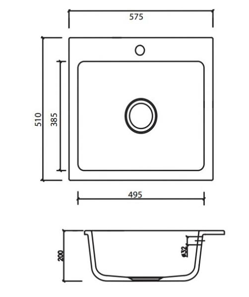 Lavabo Mera 57 porcel&aelig;nsk&oslash;kkenvask - Mat hvid/sort afl&oslash;b