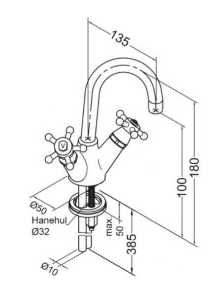Toni Christiansborg h&aring;ndvaskbatteri u/ bundventil - Messing