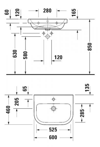 Duravit D-code 60 h&aring;ndvask t/v&aelig;g - 1 hanehul