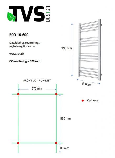 TVS Eco 16 håndklædetørrer - 60x99 cm - Krom TVS Eco 16 håndklædetørrer - 60x99 cm - Krom