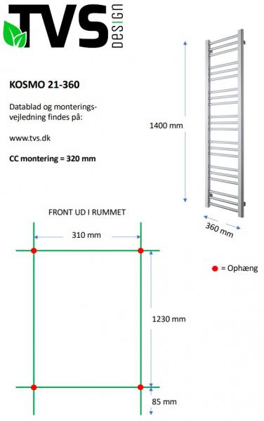 TVS Kosmo håndklædetørrer - 36x140 cm - Hvid TVS Kosmo håndklædetørrer - 36x140 cm - Hvid
