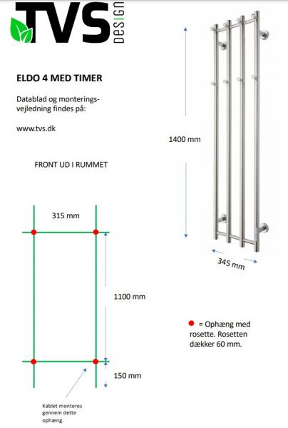 TVS Eldo 4 h&aring;ndkl&aelig;det&oslash;rrer m/timer - 34,5x140 cm - Poleret rustfri st&aring;l