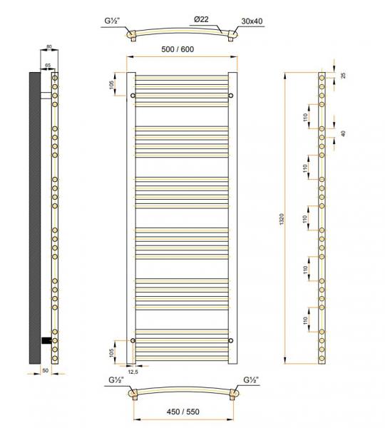 Kriss Round håndklædetørrer - 60x132 cm - Krom Kriss Round håndklædetørrer - 60x132 cm - Krom