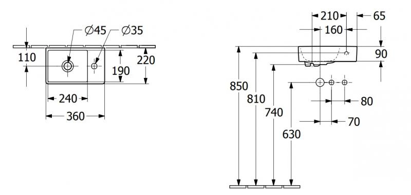 V&B Avento 36 Kompakt håndvask - Venstre - Uden overløb V&B Avento 36 Kompakt håndvask - Venstre - Uden overløb