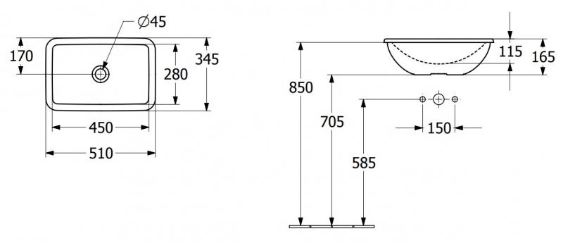 V&B Loop&Friends 51 h&aring;ndvask t/nedf&aelig;ldning - Med overl&oslash;b