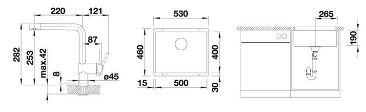 Blanco Subline 500-U k&oslash;kkenvask m/Linus k&oslash;kkenarmatur - Soft white