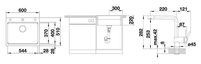 Blanco Etagon 6 k&oslash;kkenvask m/Linus k&oslash;kkenarmatur - Vulkangr&aring;