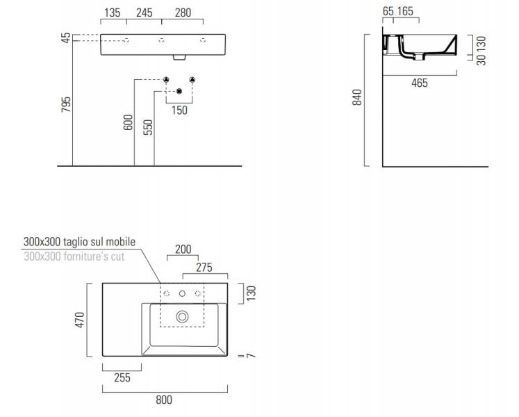 GSI Kube X 80 asymmetrisk h&aring;ndvask t/v&aelig;g - ExtraGlaze