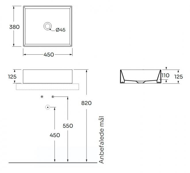 Lavabo Elegance SQ 45 fritst&aring;ende bowlevask - Uden overl&oslash;b