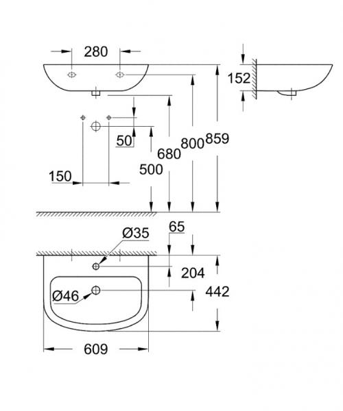 Grohe Bau 60 h&aring;ndvask t/v&aelig;g - 1 hanehul