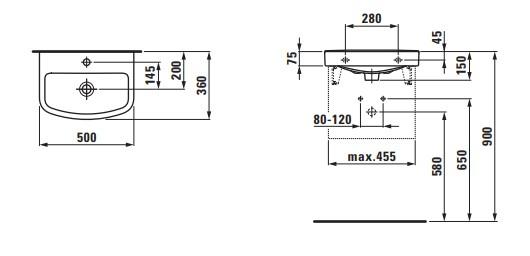 Laufen Kompas 50 h&aring;ndvask t/v&aelig;g - 1 hanehul