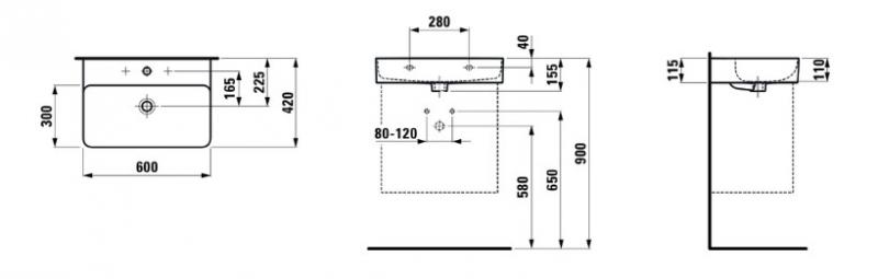 Laufen Val compact 60 h&aring;ndvask t/v&aelig;g eller m&oslash;bel - 1 hanehul