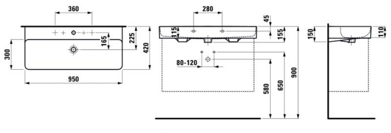 Laufen Base m&oslash;bels&aelig;t 95 m/Val h&aring;ndvask - Mathvid