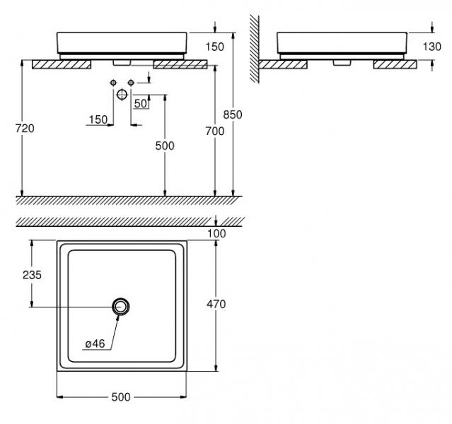 Grohe Cube 50 h&aring;ndvask t/v&aelig;g - Uden hanehul - PureGuard