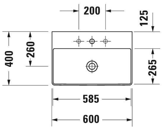 Duravit DuraSquare Compact 60 bowlevask op til v&aelig;g - Uden hanehul - Uden overl&oslash;b