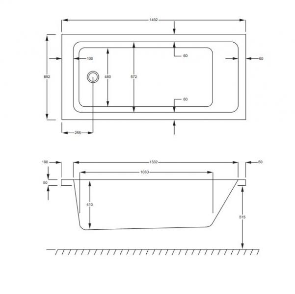 Strømberg Quantum badekar t/indbygning - 150 x 70 - 1 ryglæn - m/Carronite Strømberg Quantum badekar t/indbygning - 150 x 70 - 1 ryglæn - m/Carronite