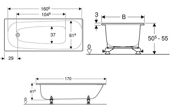 If&ouml; Caribia badekar t/indbygning - 170 x 70 - 1 rygl&aelig;n